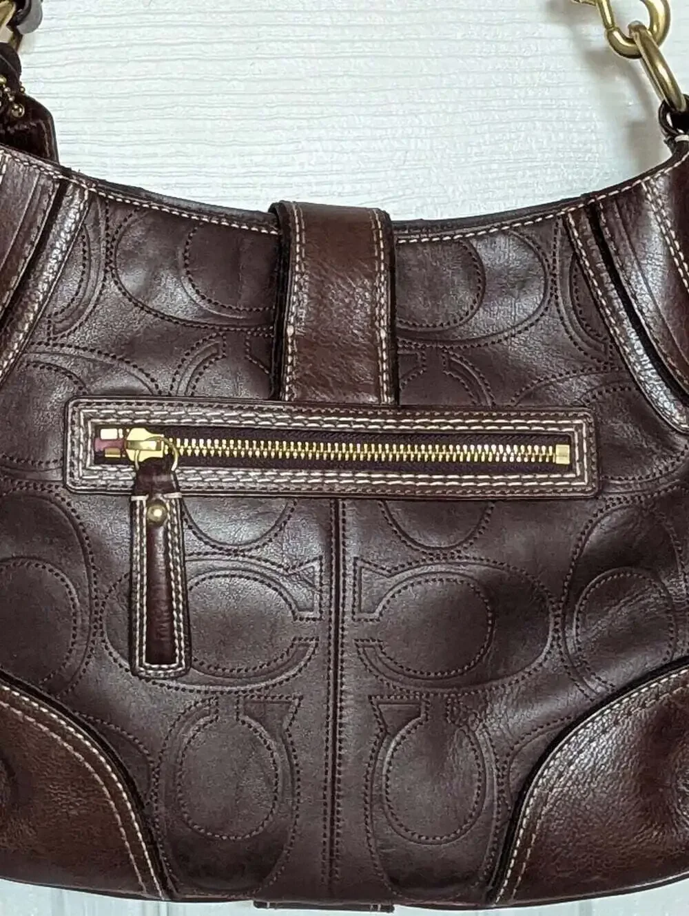 Vintage Coach Hampton Brown Embossed Stitch Signature Leather Hobo Bag/Purse